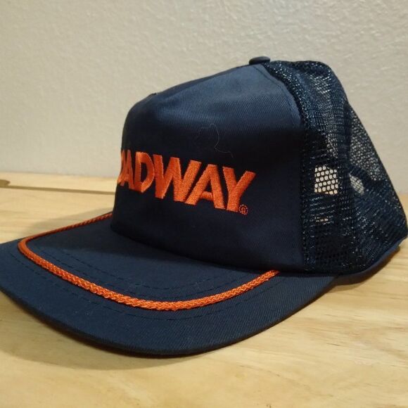 Vintage Roadway Spell Out Logo Rope Mesh Trucker Snap Back Hat - Picture 2 of 7